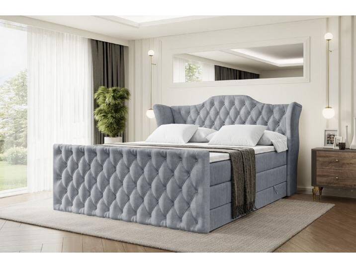 ALTDECOR Boxspringbett VILA-Z KING (Multipocket-Matratze H4, H3 Matratze Bonellfederung, Topper, Kopfteil), Doppelbett mit Fußteil, grau von ALTDECOR