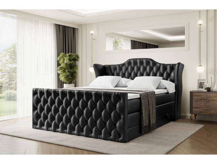ALTDECOR Boxspringbett VILA-Z KING (Multipocket-Matratze H4, H3 Matratze Bonellfederung, Topper, Kopfteil), Doppelbett mit Fußteil, schwarz von ALTDECOR