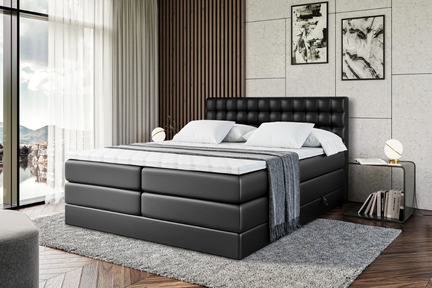 ALTDECOR Boxspringbett VIONE KING (mit Matratze und Lattenrost Topper Polsterbett mit Bettkasten Boxbett), H4 Multipocket, H3 Bonellfederung, Doppelbett Springboxbett von ALTDECOR