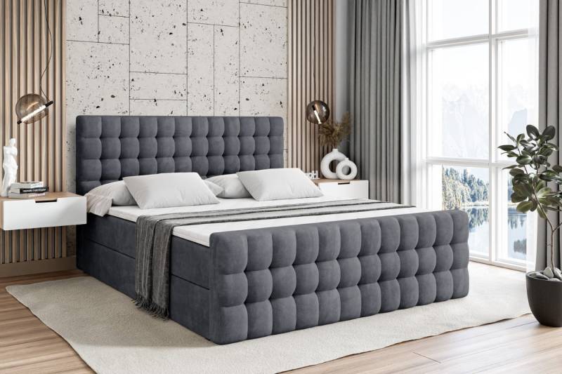 ALTDECOR Boxbett VIONE-Z (mit Matratze Lattenrost Topper Polsterbett mit Bettkasten Doppelbett), H4 Multipocket / H3 Bonellfederung, Springboxbett Boxspringbett von ALTDECOR
