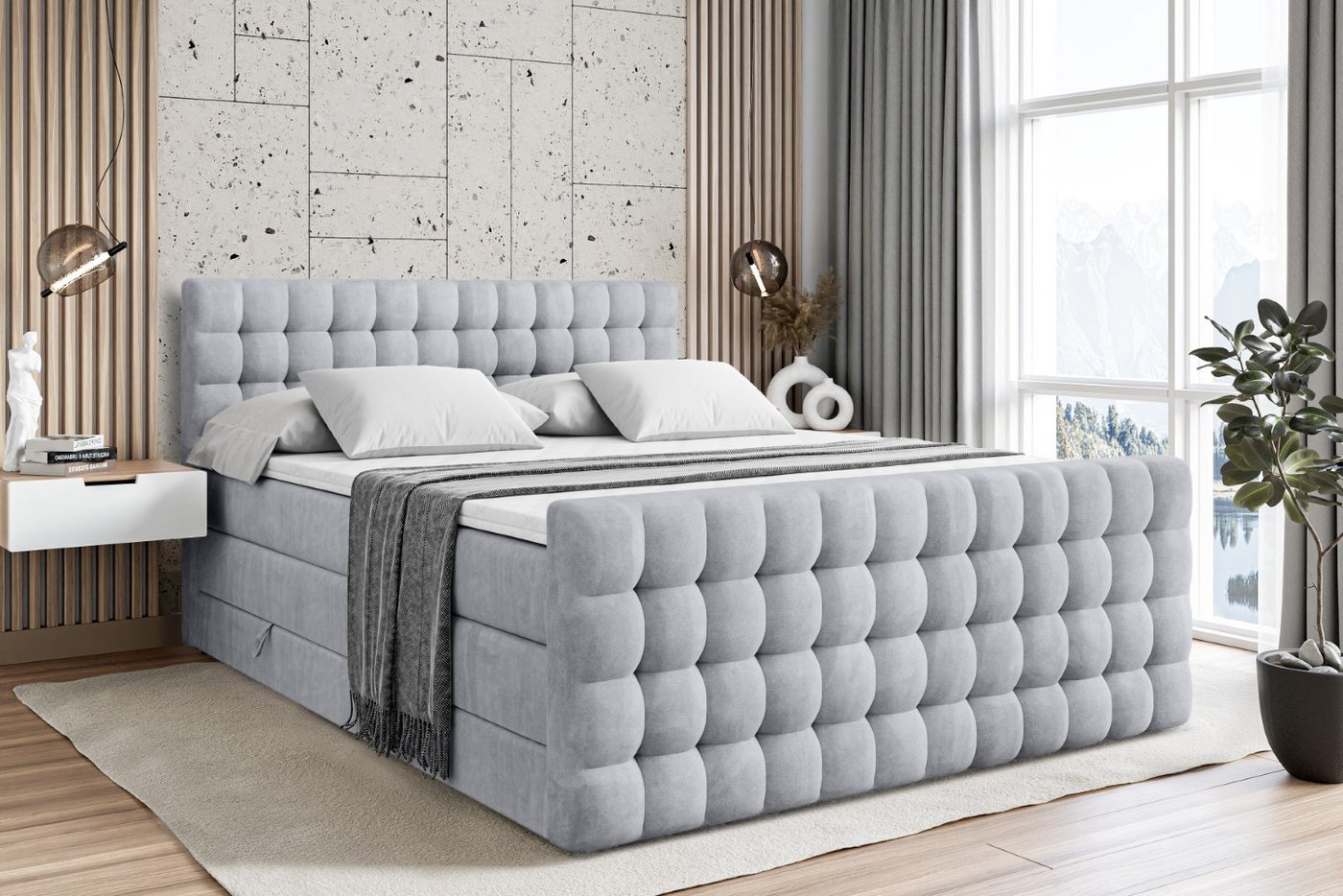 ALTDECOR Boxspringbett VIONE-Z KING (Multipocket-Matratze H4 und H3 Matratze Bonellfederung Topper Kopfteil) von ALTDECOR