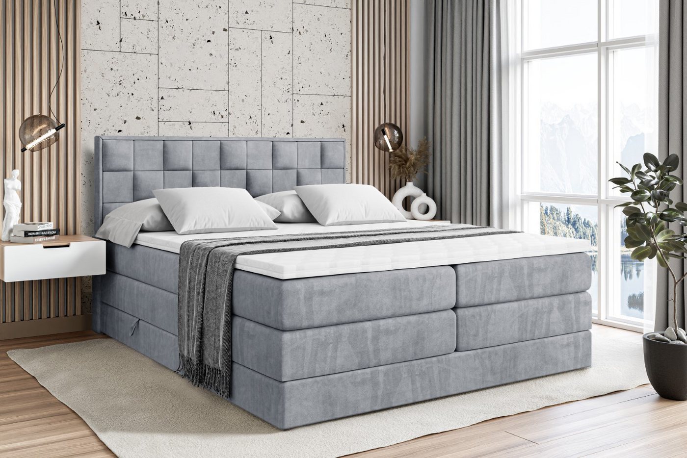ALTDECOR Boxspringbett ZAFIRA-BZ KING (Multipocket-Matratze H4 und H3 Matratze Bonellfederung Topper Kopfteil) von ALTDECOR