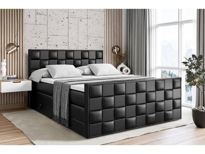 ALTDECOR Boxspringbett ZAFIRA KING (Multipocket-Matratze H4 und H3 Matratze Bonellfederung Topper Kopfteil), schwarz, Schwarz Kunstleder von ALTDECOR