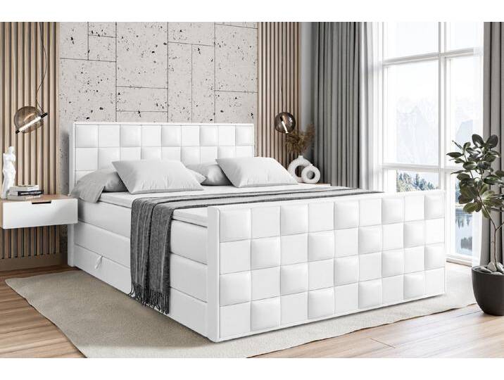 ALTDECOR Boxspringbett ZAFIRA KING (Multipocket-Matratze H4 und H3 Matratze Bonellfederung Topper Kopfteil), weiß, Weiß Kunstleder von ALTDECOR