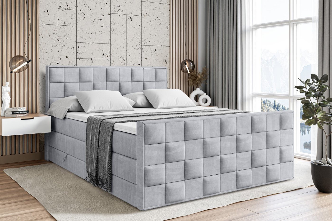 ALTDECOR Boxspringbett ZAFIRA KING (Multipocket-Matratze H4 und H3 Matratze Bonellfederung Topper Kopfteil) von ALTDECOR