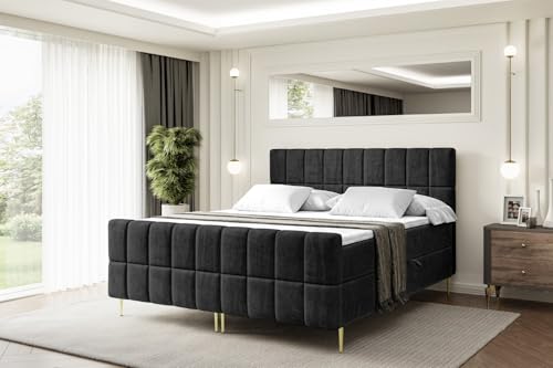 ALTDECOR Boxspringbett mit Gold Füßen, Matratze und Lattenrost, Topper, Fußteil, Polsterbett mit Bettkasten, Bett mit Stauraum H3-Matratze, Doppelbett - Miami-FZ-Z - 120x200 - Schwarz Casablanca ALTDECOR Boxspringbett mit Gold Füßen, Matratze und Lattenrost, Topper, Fußteil, Polsterbett mit Bettkasten, Bett mit Stauraum H3-Matratze, Doppelbett - Miami-FZ-Z - 120x200 - Schwarz Casablanca von ALTDECOR