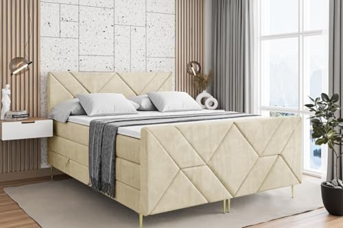ALTDECOR Boxspringbett mit Gold Füßen, Matratze und Lattenrost, Topper, Fußteil, Polsterbett mit Bettkasten, Bett mit Stauraum H3- und H4- Matratze -BARWA-FZ-Z KING-200x200 - Beige Casablanca ALTDECOR Boxspringbett mit Gold Füßen, Matratze und Lattenrost, Topper, Fußteil, Polsterbett mit Bettkasten, Bett mit Stauraum H3- und H4- Matratze -BARWA-FZ-Z KING-200x200 - Beige Casablanca von ALTDECOR