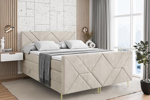 ALTDECOR Boxspringbett mit Gold Füßen, Matratze und Lattenrost, Topper, Fußteil, Polsterbett mit Bettkasten, Bett mit Stauraum H3- und H4- Matratze -BARWA-FZ-Z KING-200x200 - Beige Monolith ALTDECOR Boxspringbett mit Gold Füßen, Matratze und Lattenrost, Topper, Fußteil, Polsterbett mit Bettkasten, Bett mit Stauraum H3- und H4- Matratze -BARWA-FZ-Z KING-200x200 - Beige Monolith von ALTDECOR