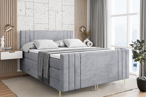 ALTDECOR Boxspringbett mit Gold Füßen, Matratze und Lattenrost, Topper, Fußteil, Polsterbett mit Bettkasten, Bett mit Stauraum H3- und H4- Matratze -IDRIKO-FZ-Z KING-180x200 - Grau Monolith ALTDECOR Boxspringbett mit Gold Füßen, Matratze und Lattenrost, Topper, Fußteil, Polsterbett mit Bettkasten, Bett mit Stauraum H3- und H4- Matratze -IDRIKO-FZ-Z KING-180x200 - Grau Monolith von ALTDECOR