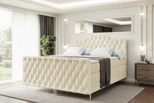 ALTDECOR Boxspringbett mit Gold Füßen, Matratze und Lattenrost, Topper, Fußteil, Polsterbett mit Bettkasten, Bett mit Stauraum H3- und H4- Matratze -VILA-1-FZ-Z KING-140x200 - Beige Casablanca ALTDECOR Boxspringbett mit Gold Füßen, Matratze und Lattenrost, Topper, Fußteil, Polsterbett mit Bettkasten, Bett mit Stauraum H3- und H4- Matratze -VILA-1-FZ-Z KING-140x200 - Beige Casablanca von ALTDECOR
