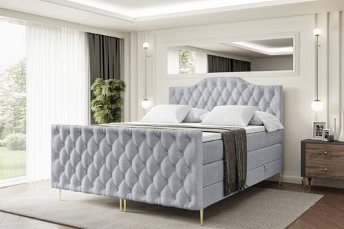 ALTDECOR Boxspringbett mit Gold Füßen, Matratze und Lattenrost, Topper, Fußteil, Polsterbett mit Bettkasten, Bett mit Stauraum H3- und H4- Matratze -VILA-1-FZ-Z KING-160x200 - Grau Monolith ALTDECOR Boxspringbett mit Gold Füßen, Matratze und Lattenrost, Topper, Fußteil, Polsterbett mit Bettkasten, Bett mit Stauraum H3- und H4- Matratze -VILA-1-FZ-Z KING-160x200 - Grau Monolith von ALTDECOR