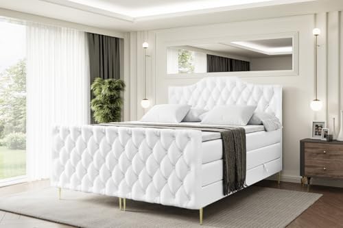 ALTDECOR Boxspringbett mit Gold Füßen, Matratze und Lattenrost, Topper, Fußteil, Polsterbett mit Bettkasten, Bett mit Stauraum H3- und H4- Matratze -VILA-1-FZ-Z KING-160x200 - Weiß Kunstleder ALTDECOR Boxspringbett mit Gold Füßen, Matratze und Lattenrost, Topper, Fußteil, Polsterbett mit Bettkasten, Bett mit Stauraum H3- und H4- Matratze -VILA-1-FZ-Z KING-160x200 - Weiß Kunstleder von ALTDECOR