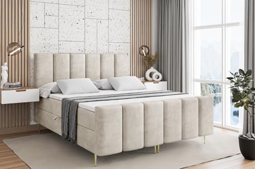 ALTDECOR Boxspringbett mit Gold Füßen, Matratze und Lattenrost, Topper, Fußteil, Polsterbett mit Bettkasten, Bett mit Stauraum H4-Matratze, Doppelbett - BOXI1-FZ-Z - 140x200 - Beige Monolith ALTDECOR Boxspringbett mit Gold Füßen, Matratze und Lattenrost, Topper, Fußteil, Polsterbett mit Bettkasten, Bett mit Stauraum H4-Matratze, Doppelbett - BOXI1-FZ-Z - 140x200 - Beige Monolith von ALTDECOR
