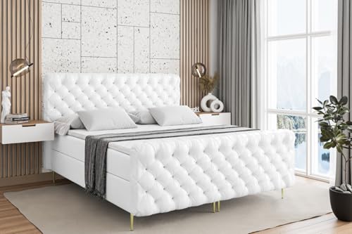 ALTDECOR Boxspringbett mit Gold Füßen, Matratze und Lattenrost, Topper, Fußteil, Polsterbett mit Bettkasten, Bett mit Stauraum H4-Matratze, Doppelbett - BOXI8-FZ-Z - 140x200 - Weiß Kunstleder ALTDECOR Boxspringbett mit Gold Füßen, Matratze und Lattenrost, Topper, Fußteil, Polsterbett mit Bettkasten, Bett mit Stauraum H4-Matratze, Doppelbett - BOXI8-FZ-Z - 140x200 - Weiß Kunstleder von ALTDECOR