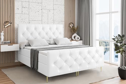 ALTDECOR Boxspringbett mit Gold Füßen, Matratze und Lattenrost, Topper, Fußteil, Polsterbett mit Bettkasten, Bett mit Stauraum H4-Matratze, Doppelbett - Mirage-FZ-Z - 180x200 - Weiß Kunstleder ALTDECOR Boxspringbett mit Gold Füßen, Matratze und Lattenrost, Topper, Fußteil, Polsterbett mit Bettkasten, Bett mit Stauraum H4-Matratze, Doppelbett - Mirage-FZ-Z - 180x200 - Weiß Kunstleder von ALTDECOR