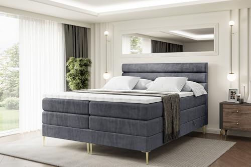 ALTDECOR Boxspringbett mit Gold Füßen, Matratze und Lattenrost, Topper, Polsterbett mit Bettkasten, Bett mit Stauraum H3- und H4- Matratze, Doppelbett -CELESTIA-FZ KING-200x200 - Dunkelgrau Casablanca ALTDECOR Boxspringbett mit Gold Füßen, Matratze und Lattenrost, Topper, Polsterbett mit Bettkasten, Bett mit Stauraum H3- und H4- Matratze, Doppelbett -CELESTIA-FZ KING-200x200 - Dunkelgrau Casablanca von ALTDECOR