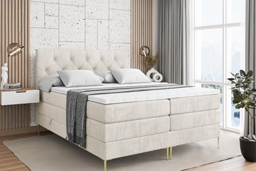 ALTDECOR Boxspringbett mit Gold Füßen, Matratze und Lattenrost, Topper, Polsterbett mit Bettkasten, Bett mit Stauraum H3- und H4- Matratze, Doppelbett -Mirage-FZ KING-200x200 - Beige Monolith ALTDECOR Boxspringbett mit Gold Füßen, Matratze und Lattenrost, Topper, Polsterbett mit Bettkasten, Bett mit Stauraum H3- und H4- Matratze, Doppelbett -Mirage-FZ KING-200x200 - Beige Monolith von ALTDECOR