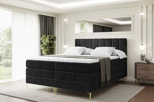 ALTDECOR Boxspringbett mit Gold Füßen, Matratze und Lattenrost, Topper, Polsterbett mit Bettkasten, Bett mit Stauraum H3- und H4- Matratze, Doppelbett -OTTA-FZ KING-120x200 - Schwarz Casablanca ALTDECOR Boxspringbett mit Gold Füßen, Matratze und Lattenrost, Topper, Polsterbett mit Bettkasten, Bett mit Stauraum H3- und H4- Matratze, Doppelbett -OTTA-FZ KING-120x200 - Schwarz Casablanca von ALTDECOR