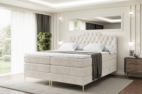 ALTDECOR Boxspringbett mit Gold Füßen, Matratze und Lattenrost, Topper, Polsterbett mit Bettkasten, Bett mit Stauraum H3- und H4- Matratze, Doppelbett -VILA-1-FZ KING-200x200 - Beige Monolith ALTDECOR Boxspringbett mit Gold Füßen, Matratze und Lattenrost, Topper, Polsterbett mit Bettkasten, Bett mit Stauraum H3- und H4- Matratze, Doppelbett -VILA-1-FZ KING-200x200 - Beige Monolith von ALTDECOR
