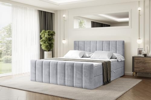 ALTDECOR Boxspringbett mit Matratze und Lattenrost, Boxbett, Topper, Fußteil, Polsterbett mit Bettkasten, Bett mit Stauraum H4-Matratze, Springboxbett - OTTA-Z - 200x200 - Grau Monolith 84 von ALTDECOR