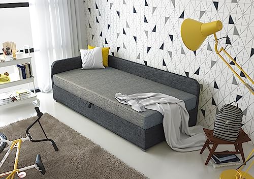 ALTDECOR Boxspringbett mit H3-Matratze (20 cm hoch) mit Bonellfederung + PUR, Einzelbett mit Bettkasten - Öffnung Links - Uni - 80x200 - Hellgrau/Grau von ALTDECOR