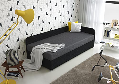 ALTDECOR Boxspringbett mit H3-Matratze (20 cm hoch) mit Bonellfederung + PUR, Einzelbett mit Bettkasten - Öffnung RECHTS - Uni - 90x200 - Grau/Schwarz von ALTDECOR