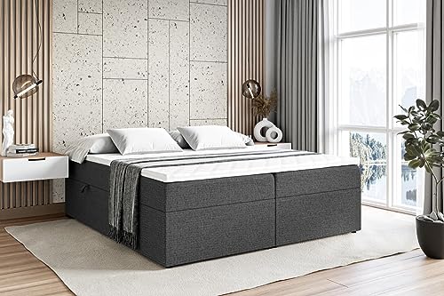 ALTDECOR Boxspringbett mit Matratze und Lattenrost, Boxbett, Topper, Polsterbett mit Bettkasten, Bett mit Stauraum H3-Matratze, Doppelbett, Springboxbett - Marce-BW - 180x200 - Dunkelgrau Inari 96 von ALTDECOR