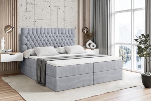 ALTDECOR Boxspringbett mit Matratze und Lattenrost, Boxbett, Topper, Polsterbett mit Bettkasten, Bett mit Stauraum H3-Matratze, Doppelbett, Springboxbett - Serene - 200x200 - Grau Monolith von ALTDECOR