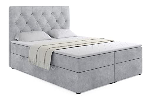 ALTDECOR Boxspringbett mit H3-Matratze (20 cm hoch) mit Bonellfederung + PUR, Topper (5 cm hoch), Polsterbett mit Kopfteil und Bettkasten - ROMI 160x200 Grau Casa 2314 von ALTDECOR