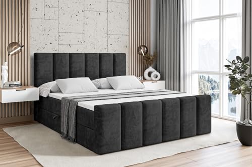 ALTDECOR Boxspringbett mit Matratze und Lattenrost, Boxbett, Topper, Fußteil, Polsterbett mit Bettkasten, Bett mit Stauraum H3-Matratze, Doppelbett, Springboxbett - BOXI1-Z - 180x200 - Schwarz Samt von ALTDECOR