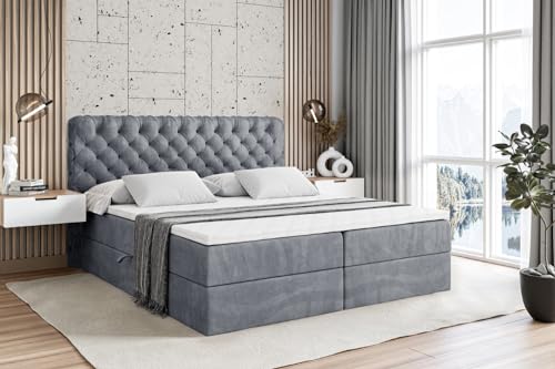 ALTDECOR Boxspringbett mit Matratze und Lattenrost, Boxbett, Topper, Polsterbett mit Bettkasten, Bett mit Stauraum H3-Matratze, Doppelbett, Springboxbett - BOXI8-180x200 - Grau Samt von ALTDECOR