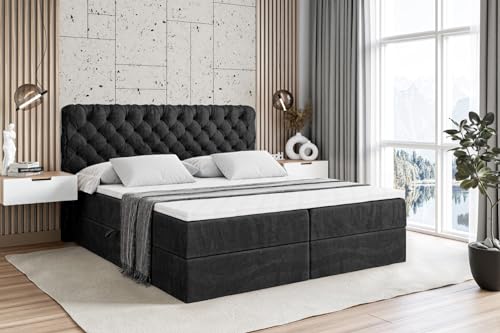 ALTDECOR Boxspringbett mit Matratze und Lattenrost, Boxbett, Topper, Polsterbett mit Bettkasten, Bett mit Stauraum H3-Matratze, Doppelbett, Springboxbett - BOXI8-200x200 - Schwarz Samt von ALTDECOR