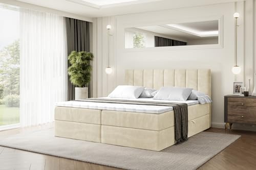 ALTDECOR Boxspringbett mit Matratze und Lattenrost, Boxbett, Topper, Polsterbett mit Bettkasten, Bett mit Stauraum H3-Matratze, Doppelbett, Springboxbett OTTA - 160x200 - Beige Monolith 04 von ALTDECOR