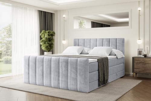 ALTDECOR Boxspringbett mit Matratze und Lattenrost, Topper, Fußteil,Polsterbett mit Bettkasten, Bett mit Stauraum H3- und H4- Matratze, Doppelbett - OTTA-Z King - 160x200 - Grau Monolith von ALTDECOR