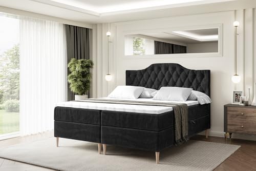 ALTDECOR Boxspringbett mit Holz Füßen, Matratze und Lattenrost, Boxbett, Topper, Polsterbett mit Bettkasten, Bett mit Stauraum H3-Matratze, Doppelbett - VILA-1-FD- 200x200 - Schwarz Samt ALTDECOR Boxspringbett mit Holz Füßen, Matratze und Lattenrost, Boxbett, Topper, Polsterbett mit Bettkasten, Bett mit Stauraum H3-Matratze, Doppelbett - VILA-1-FD- 200x200 - Schwarz Samt von ALTDECOR