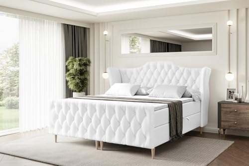 ALTDECOR Boxspringbett mit Holz Füßen, Matratze und Lattenrost, Topper, Fußteil, Polsterbett mit Bettkasten, Bett mit Stauraum H3-Matratze, Doppelbett - Vila-FD-Z - 200x200 - Weiß Kunstleder ALTDECOR Boxspringbett mit Holz Füßen, Matratze und Lattenrost, Topper, Fußteil, Polsterbett mit Bettkasten, Bett mit Stauraum H3-Matratze, Doppelbett - Vila-FD-Z - 200x200 - Weiß Kunstleder von ALTDECOR