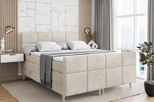 ALTDECOR Boxspringbett mit Holz Füßen, Matratze und Lattenrost, Topper, Fußteil, Polsterbett mit Bettkasten, Bett mit Stauraum H3- und H4- Matratze -ARDENI-FD-Z KING-160x200 - Beige Monolith ALTDECOR Boxspringbett mit Holz Füßen, Matratze und Lattenrost, Topper, Fußteil, Polsterbett mit Bettkasten, Bett mit Stauraum H3- und H4- Matratze -ARDENI-FD-Z KING-160x200 - Beige Monolith von ALTDECOR