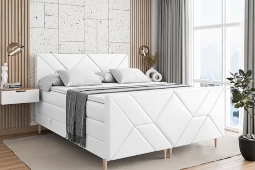 ALTDECOR Boxspringbett mit Holz Füßen, Matratze und Lattenrost, Topper, Fußteil, Polsterbett mit Bettkasten, Bett mit Stauraum H3- und H4- Matratze -BARWA-FD-Z KING-140x200 - Weiß Kunstleder ALTDECOR Boxspringbett mit Holz Füßen, Matratze und Lattenrost, Topper, Fußteil, Polsterbett mit Bettkasten, Bett mit Stauraum H3- und H4- Matratze -BARWA-FD-Z KING-140x200 - Weiß Kunstleder von ALTDECOR