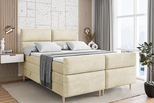 ALTDECOR Boxspringbett mit Holz Füßen, Matratze und Lattenrost, Topper, Fußteil, Polsterbett mit Bettkasten, Bett mit Stauraum H3- und H4- Matratze -BOXI3-FD-Z KING-180x200 - Beige Casablanca von ALTDECOR