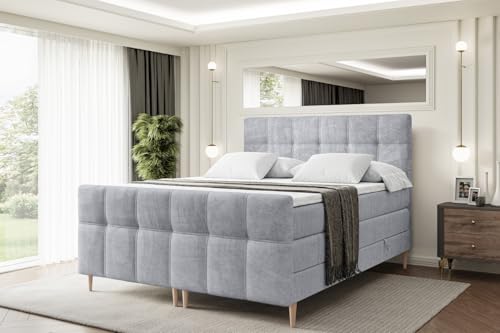 ALTDECOR Boxspringbett mit Holz Füßen, Matratze und Lattenrost, Topper, Fußteil, Polsterbett mit Bettkasten, Bett mit Stauraum H3- und H4- Matratze -Marce-FD-Z KING-180x200 - Grau Monolith von ALTDECOR