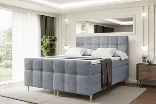 ALTDECOR Boxspringbett mit Holz Füßen, Matratze und Lattenrost, Topper, Fußteil, Polsterbett mit Bettkasten, Bett mit Stauraum H3- und H4- Matratze -Marce-FD-Z KING-200x200 - Grau Casablanca ALTDECOR Boxspringbett mit Holz Füßen, Matratze und Lattenrost, Topper, Fußteil, Polsterbett mit Bettkasten, Bett mit Stauraum H3- und H4- Matratze -Marce-FD-Z KING-200x200 - Grau Casablanca von ALTDECOR
