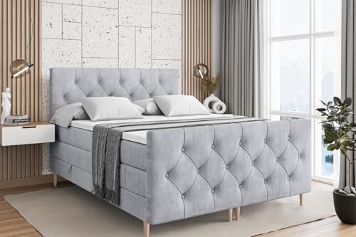 ALTDECOR Boxspringbett mit Holz Füßen, Matratze und Lattenrost, Topper, Fußteil, Polsterbett mit Bettkasten, Bett mit Stauraum H3- und H4- Matratze -Mirage-FD-Z KING-160x200 - Grau Monolith von ALTDECOR
