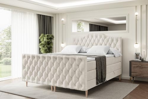 ALTDECOR Boxspringbett mit Holz Füßen, Matratze und Lattenrost, Topper, Fußteil, Polsterbett mit Bettkasten, Bett mit Stauraum H3- und H4- Matratze -VILA-1-FD-Z KING-200x200 - Beige Monolith ALTDECOR Boxspringbett mit Holz Füßen, Matratze und Lattenrost, Topper, Fußteil, Polsterbett mit Bettkasten, Bett mit Stauraum H3- und H4- Matratze -VILA-1-FD-Z KING-200x200 - Beige Monolith von ALTDECOR