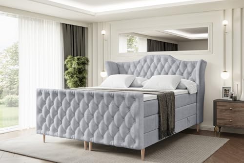 ALTDECOR Boxspringbett mit Holz Füßen, Matratze und Lattenrost, Topper, Fußteil, Polsterbett mit Bettkasten, Bett mit Stauraum H3- und H4- Matratze -Vila-FD-Z KING-180x200 - Grau Monolith von ALTDECOR
