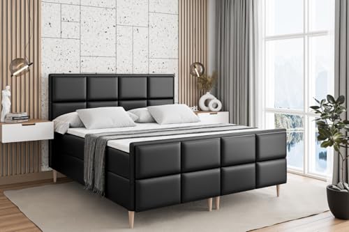 ALTDECOR Boxspringbett mit Holz Füßen, Matratze und Lattenrost, Topper, Fußteil, Polsterbett mit Bettkasten, Bett mit Stauraum H4-Matratze, Doppelbett - NOVA-FD-Z - 120x200 - Schwarz Kunstleder ALTDECOR Boxspringbett mit Holz Füßen, Matratze und Lattenrost, Topper, Fußteil, Polsterbett mit Bettkasten, Bett mit Stauraum H4-Matratze, Doppelbett - NOVA-FD-Z - 120x200 - Schwarz Kunstleder von ALTDECOR