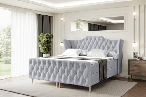 ALTDECOR Boxspringbett mit Holz Füßen, Matratze und Lattenrost, Topper, Fußteil, Polsterbett mit Bettkasten, Bett mit Stauraum H4-Matratze, Doppelbett - Vila-FD-Z - 160x200 - Grau Monolith von ALTDECOR