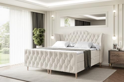ALTDECOR Boxspringbett mit Holz Füßen, Matratze und Lattenrost, Topper, Fußteil, Polsterbett mit Bettkasten, Bett mit Stauraum H4-Matratze, Doppelbett - Vila-FD-Z - 200x200 - Beige Monolith ALTDECOR Boxspringbett mit Holz Füßen, Matratze und Lattenrost, Topper, Fußteil, Polsterbett mit Bettkasten, Bett mit Stauraum H4-Matratze, Doppelbett - Vila-FD-Z - 200x200 - Beige Monolith von ALTDECOR