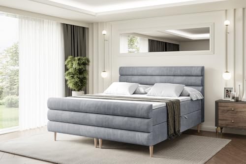 ALTDECOR Boxspringbett mit Holz Füßen, Matratze und Lattenrost, Topper, Fußteil, Polsterbett mit Bettkasten, Bett mit Stauraum H4-Matratze - Celestia-FD-Z - 200x200 - Grau Casablanca ALTDECOR Boxspringbett mit Holz Füßen, Matratze und Lattenrost, Topper, Fußteil, Polsterbett mit Bettkasten, Bett mit Stauraum H4-Matratze - Celestia-FD-Z - 200x200 - Grau Casablanca von ALTDECOR