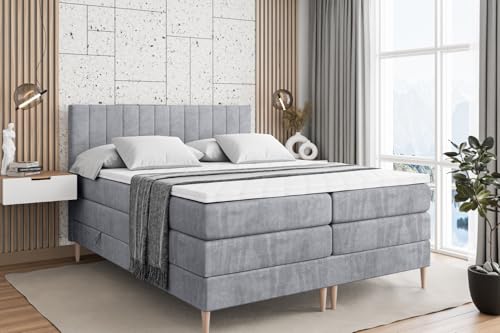 ALTDECOR Boxspringbett mit Holz Füßen, Matratze und Lattenrost, Topper, Polsterbett mit Bettkasten, Bett mit Stauraum H3- und H4- Matratze, Doppelbett -Edita-FD KING-160x200 - Grau Monolith von ALTDECOR
