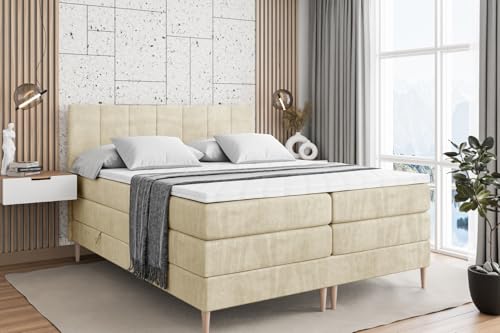 ALTDECOR Boxspringbett mit Holz Füßen, Matratze und Lattenrost, Topper, Polsterbett mit Bettkasten, Bett mit Stauraum H3- und H4- Matratze, Doppelbett -MOETI-FD KING-200x200 - Beige Casablanca ALTDECOR Boxspringbett mit Holz Füßen, Matratze und Lattenrost, Topper, Polsterbett mit Bettkasten, Bett mit Stauraum H3- und H4- Matratze, Doppelbett -MOETI-FD KING-200x200 - Beige Casablanca von ALTDECOR